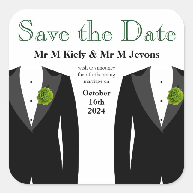 Sticker Mariage Gay Carnation Verte Enregistrer La (Devant)