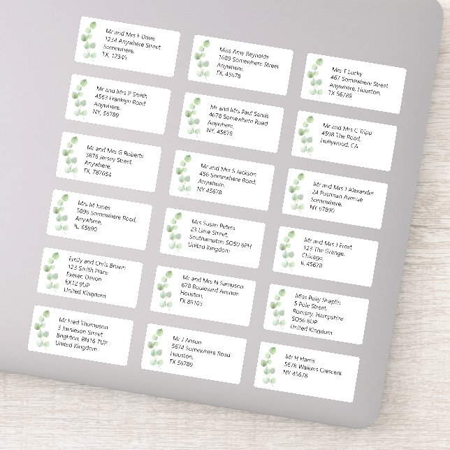 Sticker Mariage individuel Nom du client Adresse Eucalyptu (Détail)