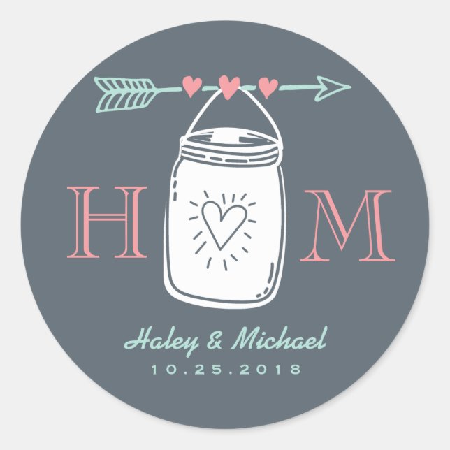 Sticker Mariage Mason Coeur vintage Jar (Devant)