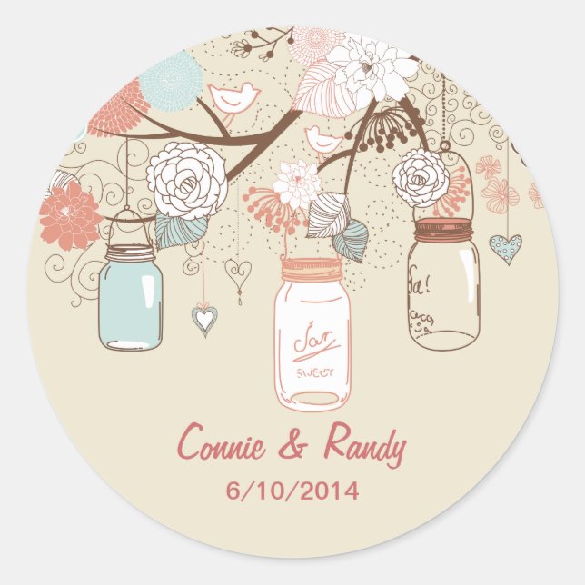 Sticker Mariage Mason Jar Pays rouille Bleu