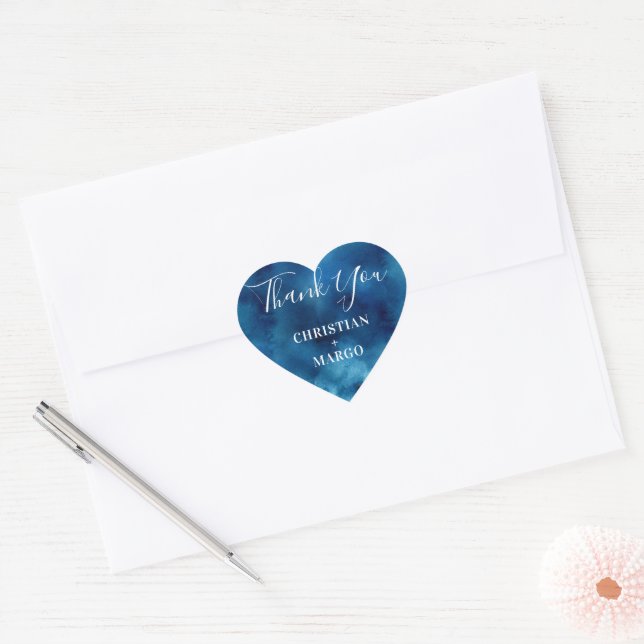 Sticker Mariage Merci couleur bleu Aquarelle (Enveloppe)