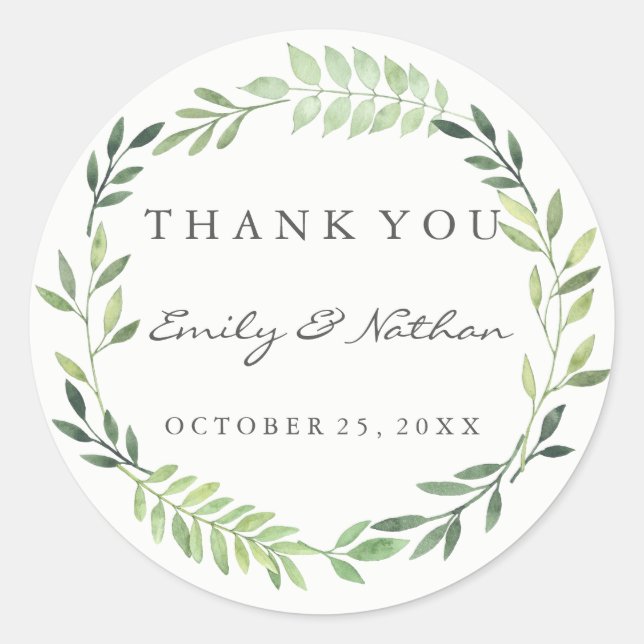 Sticker mariage Merci feuille aquarelle (Devant)