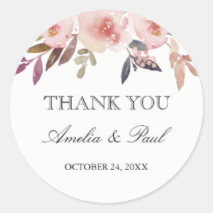 Sticker Mariage Merci rose Aquarelle Peonies