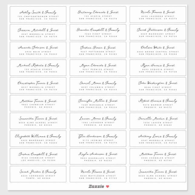 Sticker Mariage Moderne Simple Noir et Blanc Noms d'hôtes (Feuille)