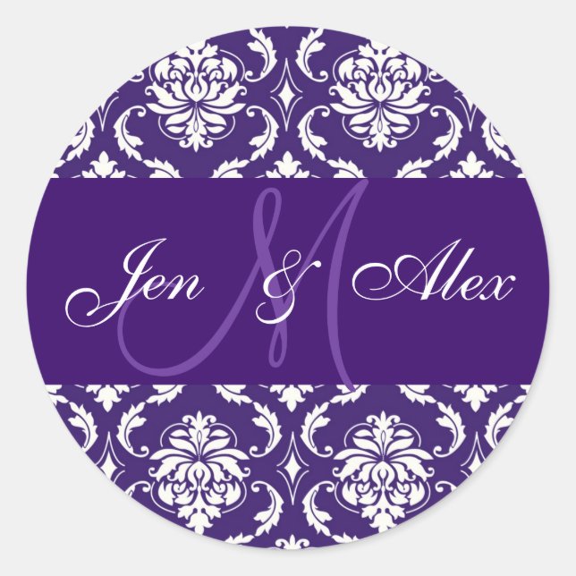 Sticker mariage Monogram Purple Damask (Devant)