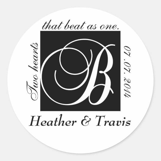 Sticker Mariage Monogramme B personnalisable noir (Devant)