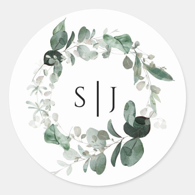Sticker Mariage Monogramme blanc vert moderne (Devant)