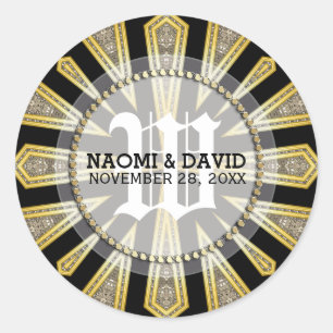 Sticker Mariage Monogramme Or Art Déco élégant
