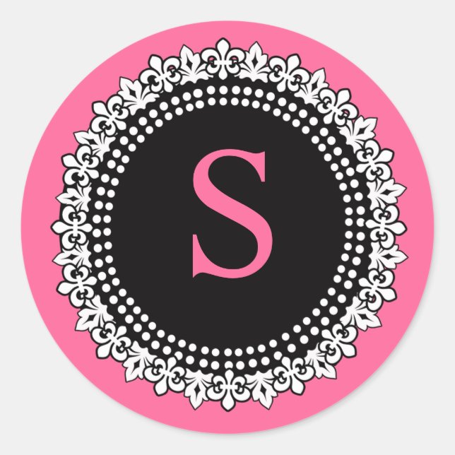 Sticker Mariage Monogramme rose chaud S Fleur de L (Devant)