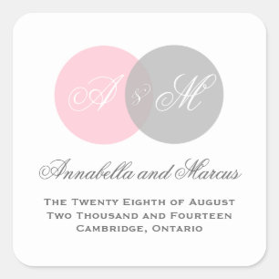 Sticker Mariage Monogramme rose et gris