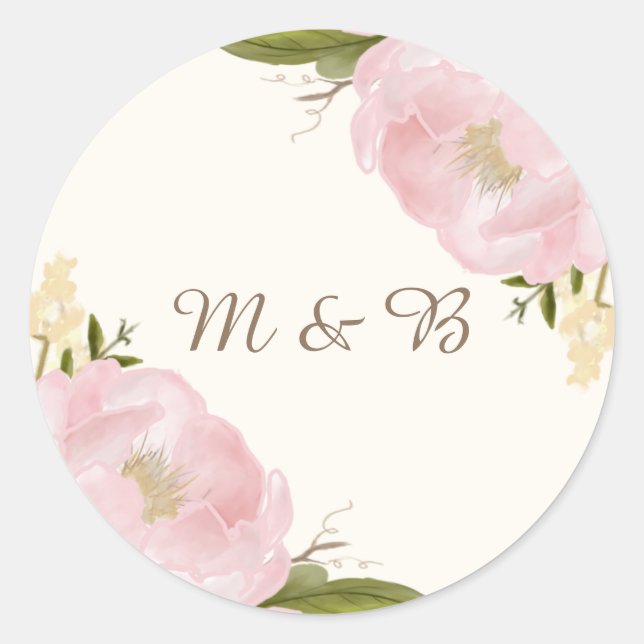Sticker Mariage Monogramme vintage Pink Peonies (Devant)