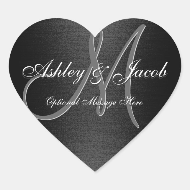 Sticker Mariage noir et blanc monogramme élégant (Devant)