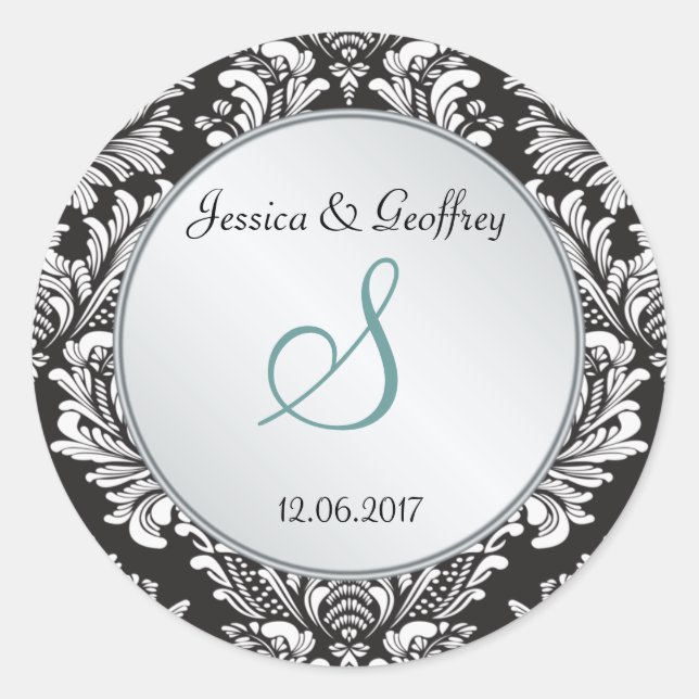 Sticker Mariage noir noir Damask Monogram (Devant)