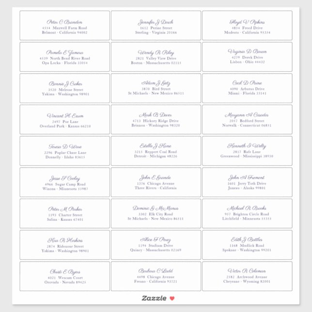 Sticker Mariage Nom d'invité Adresse Marine Bleu Script (Feuille)