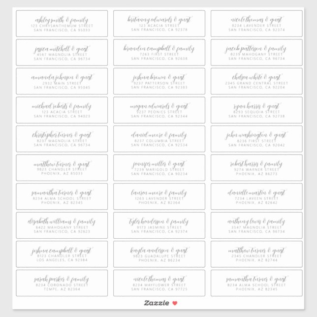Sticker Mariage Nom d'invité Adresse Moderne Simple Chic (Feuille)