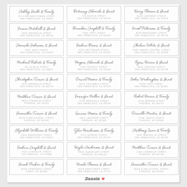 Sticker Mariage Nom d'invité Adresse Simple Moderne Chic (Feuille)