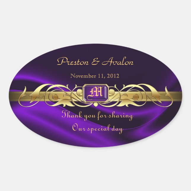 Sticker Mariage ovale en soie violette (Devant)