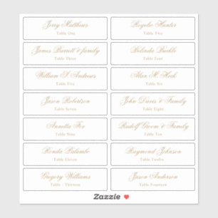 Sticker Mariage Place Card Nom de l'invité Numéro de table