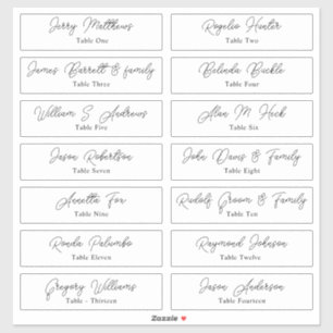 Sticker Mariage Place Card Nom de l'invité Numéro de table