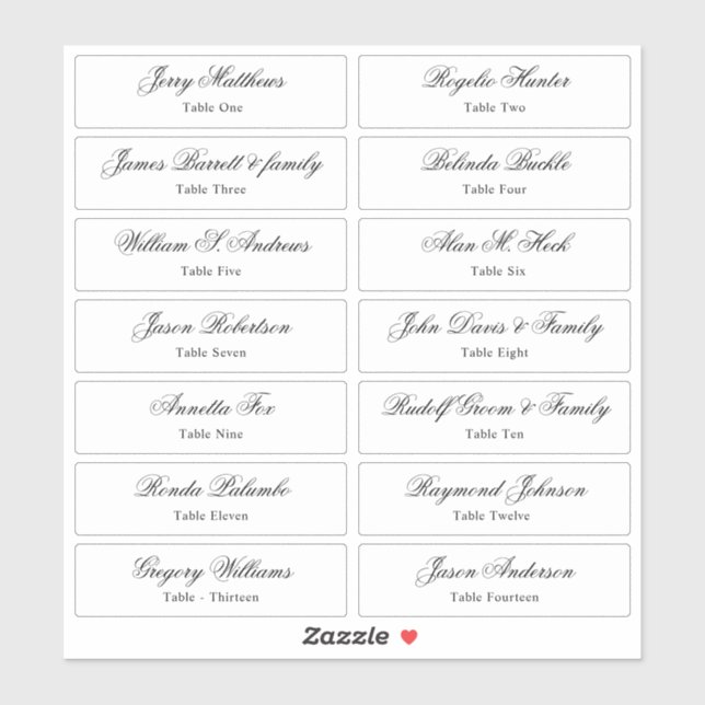 Sticker Mariage Place Card Nom de l'invité Numéro de table (Feuille)