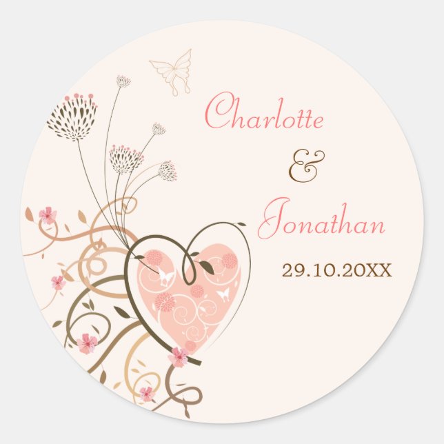 Sticker Mariage pour papillon rose doux (Devant)