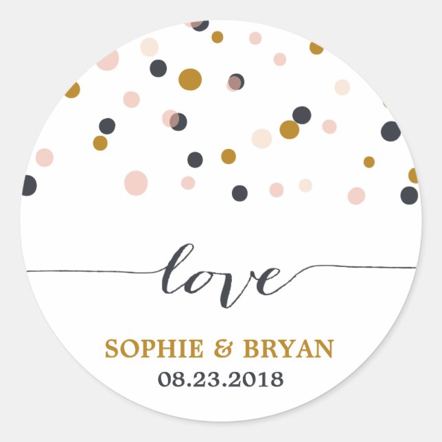 Sticker Mariage pour points Confetti rose et or (Devant)