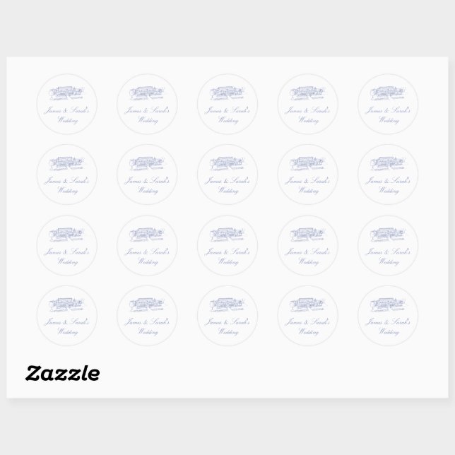 Sticker Mariage rond bleu Dusty (Feuille)