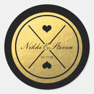 Sticker Mariage rond Coeur Noir & Or