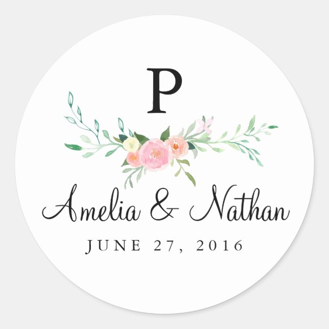 Sticker Mariage rose fleuri à l'aquarelle douce (Devant)