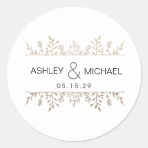 Sticker Mariage Rose Gold Leafy Frame