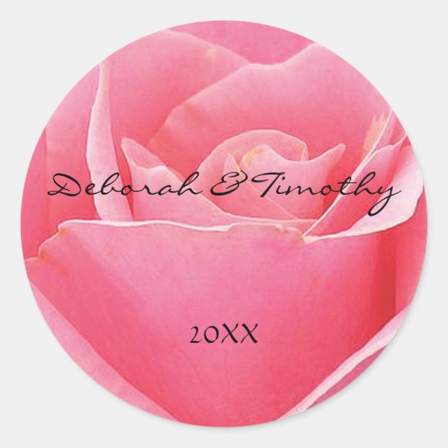 Sticker Mariage Rose rond Personnalisé Light Rose (Devant)