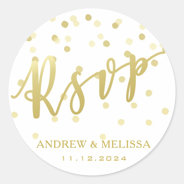 Sticker Mariage RSVP Gold Brush Script & Confetti (Devant)