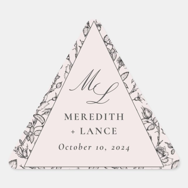 Sticker Mariage triangle rose Rose Monogramme Étiq (Devant)