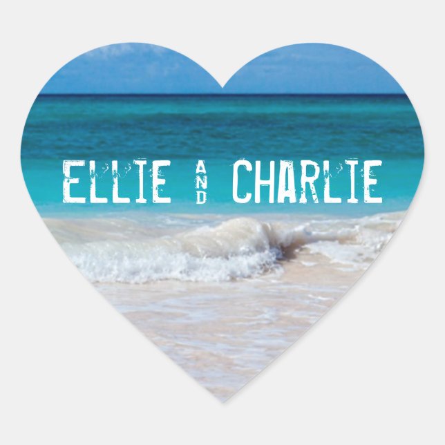 Sticker Mariage Tropical Ocean Beach Sand Heart (Devant)