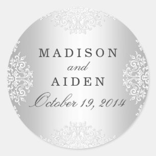 Sticker Mariage Vintage argenté et blanc