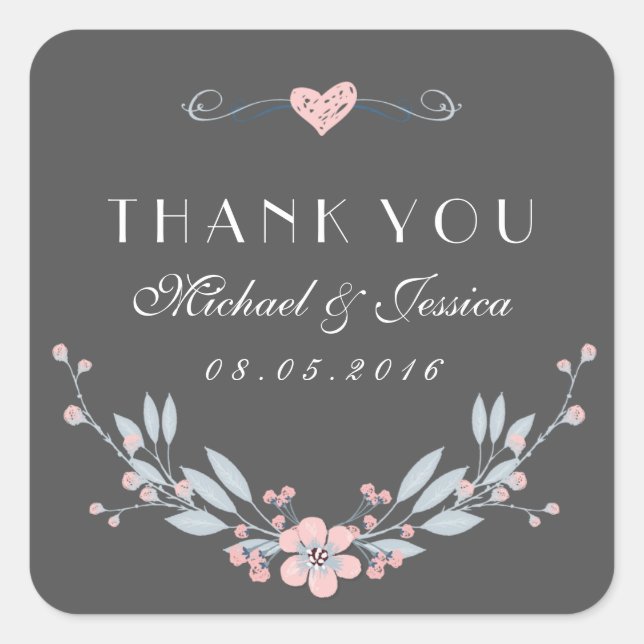 Sticker Mariage Vintage rose gris avec amour (Devant)