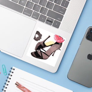 Sticker Mariée au talon noir avec fleur rose\eau de mariag