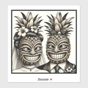 Sticker Mariée et fille Aloha Pineapple Tiki Mariage princ