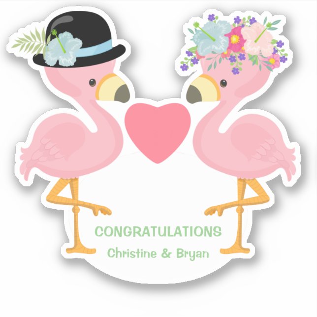 Sticker Mariée et Flamant rose de chambre Couple Contour (Devant)