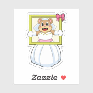 Sticker Mariée Ourse avec robe de mariée & cadre photo.p