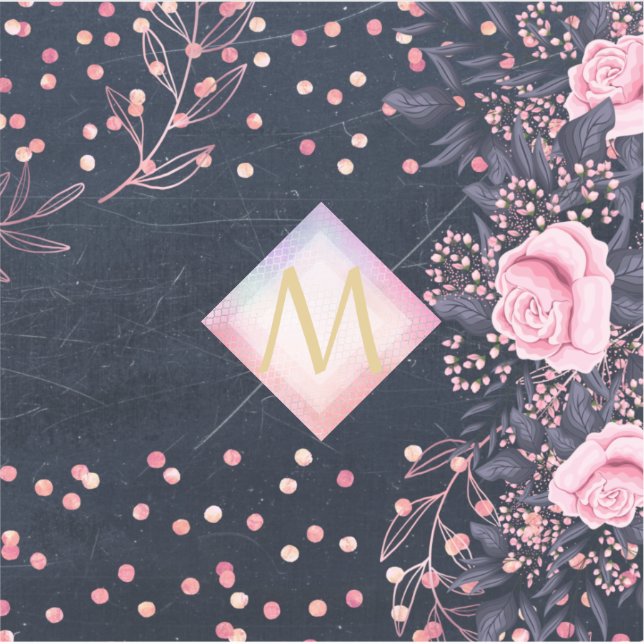 Sticker Marine Rosegold Cadeaux Monogramme Girl Floral Ros (Devant)