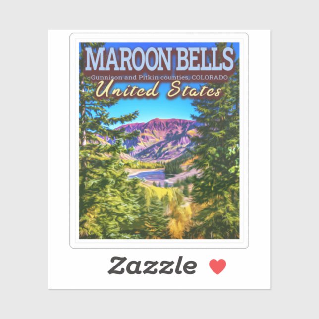 STICKER MAROON BELLS - MAROON LAKE - COLORADO NOUS (Feuille)
