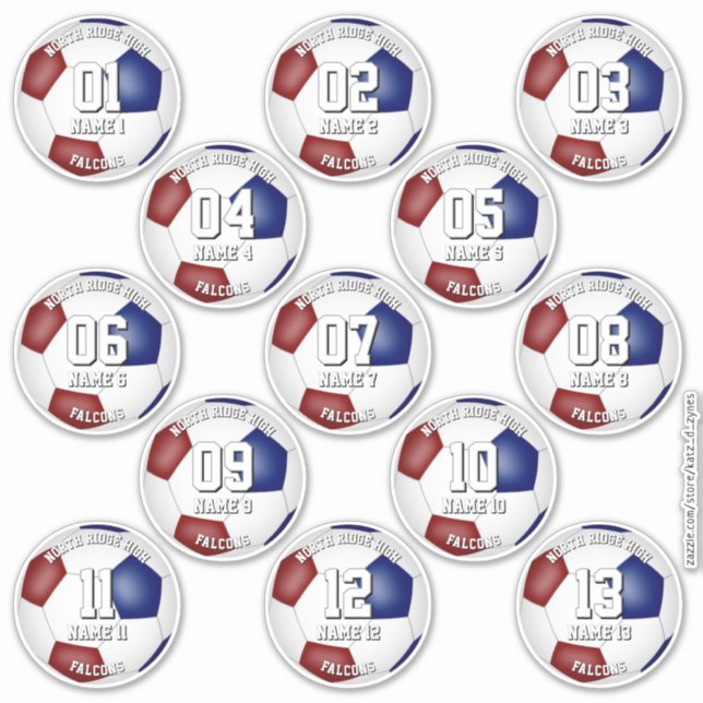 Sticker maroon blue soccer team colors gifts 13 players (Devant)