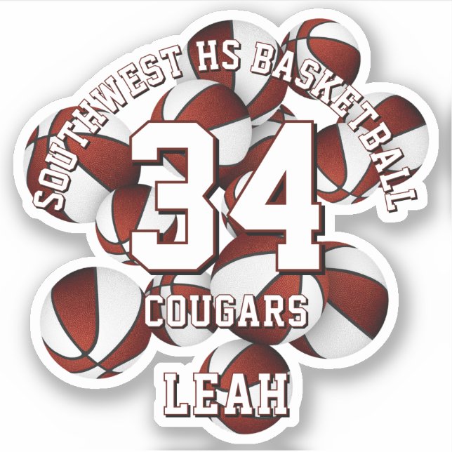 Sticker maroon couleurs de l'équipe basketballs nom de l'é (Devant)