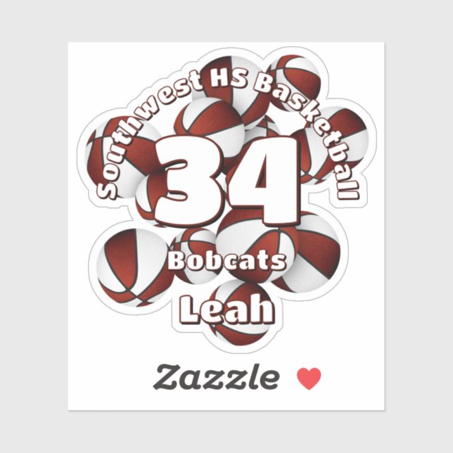Sticker maroon équipe couleurs basket gamins sports (Feuille)