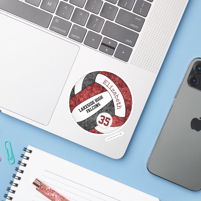 Sticker maroon noir girly volleyball école couleurs (Ordinateur portable avec iPhone)