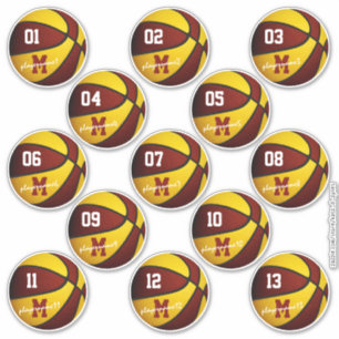 Sticker maroon or basketball coutume 13 joueurs noms