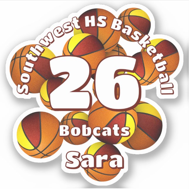 Sticker maroon or équipe couleurs basketballs enfants nom  (Devant)