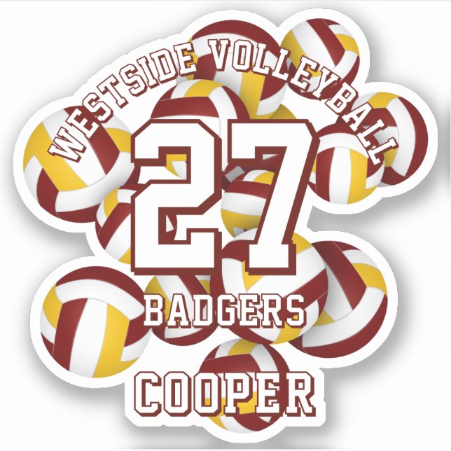Sticker maroon or équipe couleurs volleyballs enfants nom (Devant)