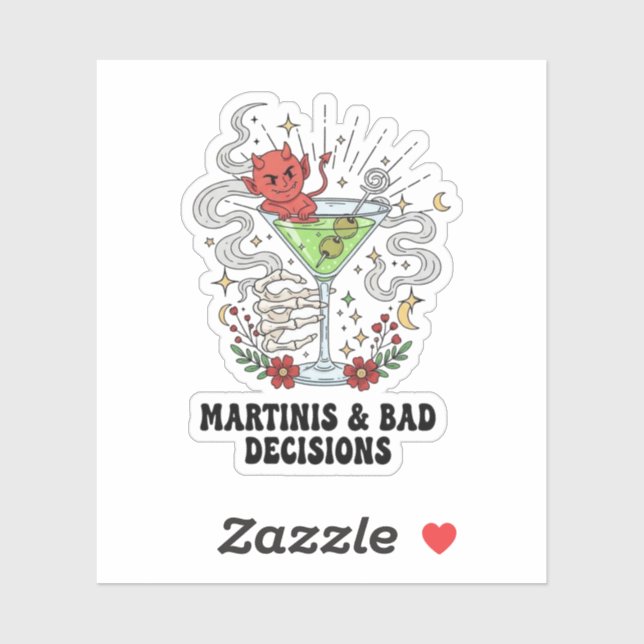Sticker Martinis & Bad Decisions Devil Cocktail Funny  (Feuille)